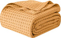Elegant Comfort Premium 100% Cotton Waffle Blanket - Lightweight Breathable Waffle Weave Bed Blanket - Soft and Warm All Season Blanket for Couch, Sofa and Bed, TwinXL Size 68x90 Inches, Gold