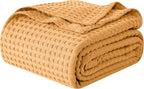 Elegant Comfort Premium 100% Cotton Waffle Blanket - Lightweight Breathable Waffle Weave Bed Blanket - Soft and Warm All Season Blanket for Couch, Sofa and Bed, TwinXL Size 68x90 Inches, Gold
