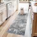 2x5 Rug Runner Non-Slip Washable– Modern Neutral Abstract Kitchen Bathroom Hallway Bedroom Area Rug – Soft Thin Low-Pile Small Short Floor Mat (Blue Grey,2x5)