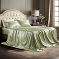 Bedsure Satin Sheets Full Size - 4 Piece Silky Bedsheets with 15 Inches Deep Pocket Fitted Bedsheet,1 Flat Sheet, 2 Satin Pillowcases, Good for Hair & Skin (Full, Light Green)