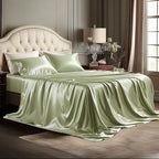 Bedsure Satin Sheets Full Size - 4 Piece Silky Bedsheets with 15 Inches Deep Pocket Fitted Bedsheet,1 Flat Sheet, 2 Satin Pillowcases, Good for Hair & Skin (Full, Light Green)