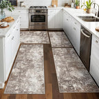 4-Piece Kitchen Rug Set with Runner – Washable Non-Slip Floor Mats for Sink,Entryway,Hallway,Bathroom – Modern Abstract Neutral Soft Throw Rugs(Brown Beige,2x3+2x4+2x5+2x6)