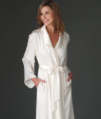 Julianna Rae Women's Silk Robe, 54" Full Length, Lace Trim, Relaxed Fit, Evening Stroll Collection, Lingerie