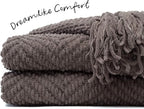 Chanasya Premium Textured Knit Throw Blanket with Tassels - Soft, Cozy Blanket for Couch, Bed, Living Room - 50" x 65” - Morel