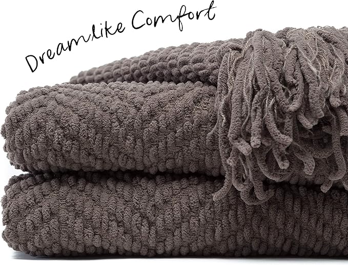 Chanasya Premium Textured Knit Throw Blanket with Tassels - Soft, Cozy Blanket for Couch, Bed, Living Room - 50" x 65” - Morel