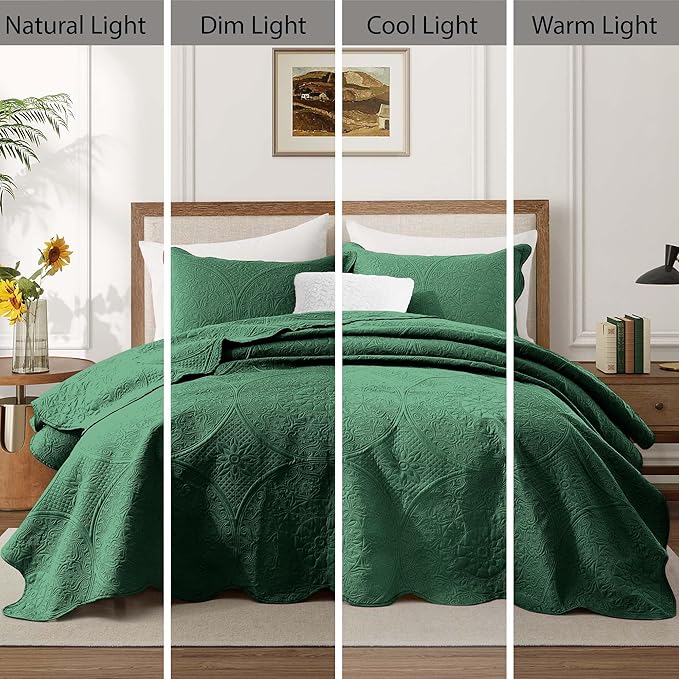 IR Imperial Rooms 8 Pack California King Quilt Bedding Set (118"x106") - Bulk Wholesale for Hotels, Guest Bedroom & Airbnbs - Microfiber Reversible Floral Embossed Quilts Bedspreads (Emerald)
