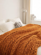Chunky Knit Blanket Soft Chenille Yarn Knitted Throw Blanket 50"X60" Handmade Cable Warm Thick Giant Blanket for Couch Bed Trips (Burnt Orange, Throw 50¡°x60¡±)¡­