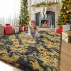 Amdrebio Black Gold Yellow Grey Rugs for Bedroom Living Room Decor, Fluffy Furry Fuzzy Shaggy Area Rug 5x7 for Kids Room Dorm Home Office, Modern Cool Leopard Cheetah Shag Carpet for Teen Boys Men