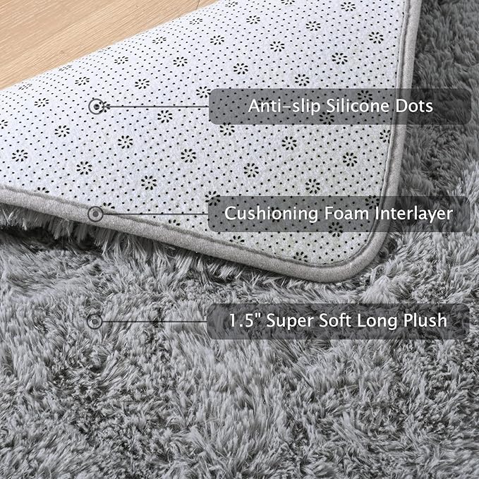 Softlife Area Rug for Bedroom, Fluffy Shag Plush Grey Rugs for Living Room Girls, Shaggy Throw Soft Fuzzy Small Kids Carpet for Dorm Bedside Ultra Cozy Non-Slip Indoor Decor, 4x5.3 Feet