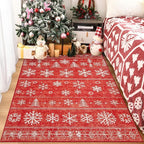 XLUEZ Area Rug 4x6 Christmas Rugs, Machine Washable Boho Christmas Tree Snowflake Rug Non-Slip Soft Low Pile Holiday Indoor Rugs for Bedroom Kitchen Dining Room Office(Xmas Red, 4'x6')