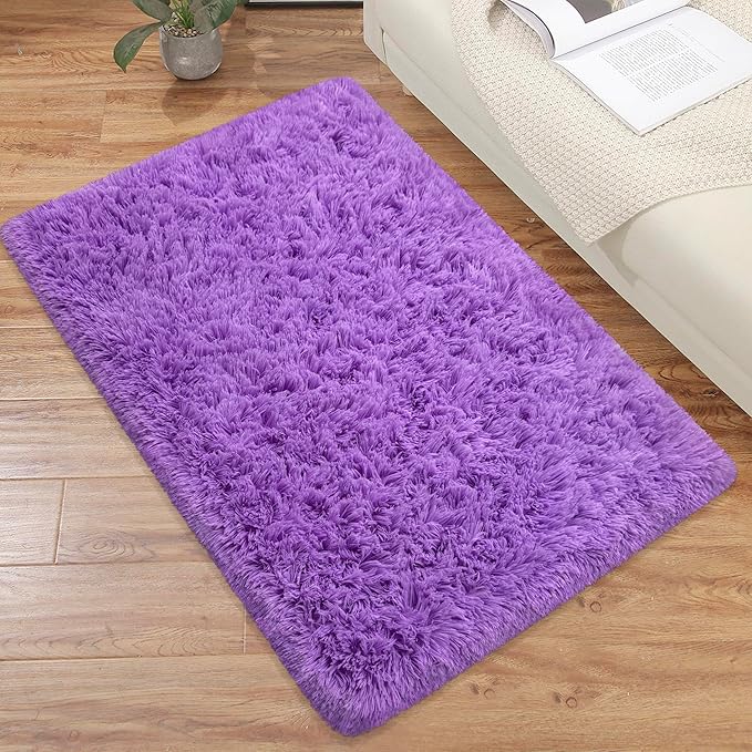 Small Fluffy Rugs for Bedroom 2x3 Purple Shaggy Area Rug Soft Plush Fuzzy Fur Throw Rug for Living Room Dorm Kids Nursery Home Decor Aesthetic Carpets