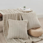 Striped Throw Blanket and Pillow Covers Set (No Inserts) for Couch and Bed, Plush Warm Lightweight Fuzzy Faux Fur Blanket for All Seasons (60" x 80", Oatmeal)