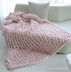 Maetoow Chenille Chunky Knit Blanket Throw （82×86 Inch）, Handmade Warm & Cozy Blanket Couch, Bed, Home Decor, Soft Breathable Fleece Banket, Christmas Thick and Giant Yarn Throws, Light Pink