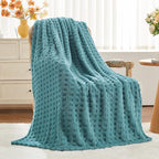 NEWCOSPLAY Super Soft Twin Blanket Teal Premium Silky Flannel Fleece 3D Waffle Checkered Lightweight Bed Blanket All Season Use (Light Teal, Twin(60"x80"))