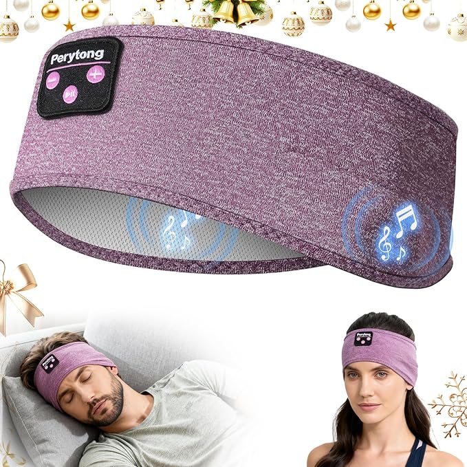Sleep Headphones Bluetooth 5.4 Headband, Sleeping Headphones for Side Sleepers, Over-Ear Headphones with Built-in Stereo Speakers, Soft Sports Headband Music Earphones for Workout Running Air