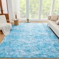 Litanika 8x10 Fluffy Shag Faux Fur Area Rug for Living Room Bedroom, Tie-Dyed Sky Blue High Pile Soft Plush Shaggy Furry Bedside Playroom Dorm Carpet, Non-Slip, Non-Shedding Modern Indoor Floor Rug