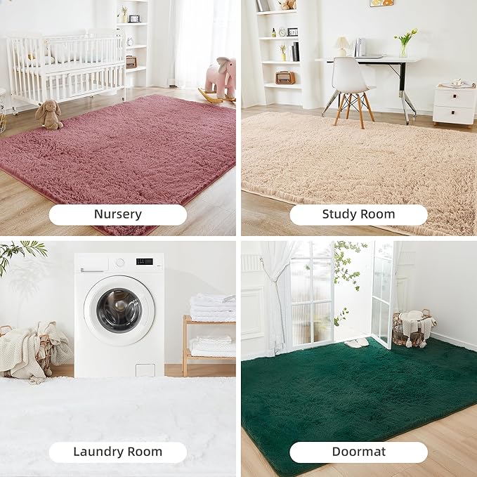 Litanika 8x10 Shag Area Rug for Living Room Bedroom, Pea Pink High Pile Ultra Soft Plush Shaggy Furry Bedside Playroom Dorm Carpet, Non-Slip, Non-Shedding Modern Indoor Floor Rug