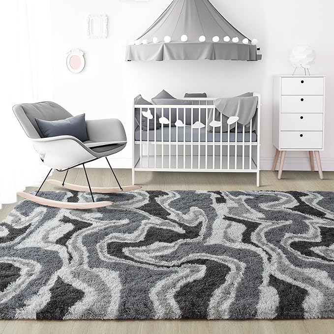 Noahas Large Fluffy 5x8 Area Rugs for Living Room Bedroom,Fuzzy Grey Thick Shag Throw Rug,Big Soft Shaggy Bedside Non-Slip Plush Dorm Nursery Kids Carpet