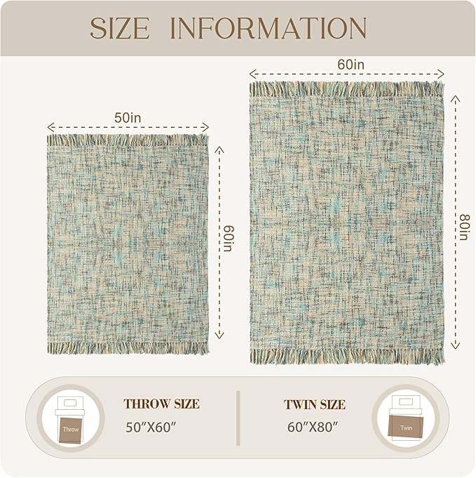 Multi-Color Blue Grey Cable Woven Throw Blanket for Couch,50"X60" Boho Style Textured Blankets for Home Decor,Super Soft Warm Cozy Chunky Blanket with Decorative Tassels for Bed