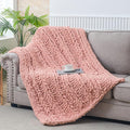 WESHIONGOO Chunky Knit Blanket Throw 40"×60" Knitted Throw Blankets for Couch Bed Fluffy Soft Blanket with Jumbo Chenille Yarn Thick 100% Handmade(Pink, Medium Size Throw)