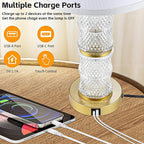 GRUENLICH Crystal Table Lamp Set of 2, 3-Way Dimmable Nightstand Lamp with Touch Control, USB C+A Charging Ports for Living Room Bedroom End Tables Office and Entryway （Gold）