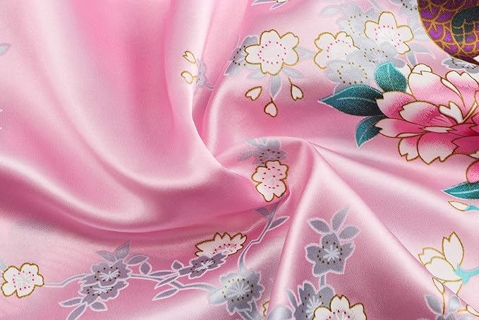 Women's Short Kimono Robes Bride and Bridesmaid Satin Floral Bathrobe Peacock Sleepwear Dressing Gown for Wedding Party