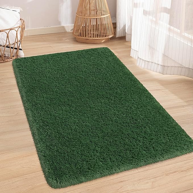 Fluffy Rugs for Bedroom Living Room 3x5 Green Shaggy Area Rug Soft Plush Fuzzy Fur Throw Carpets Kids Rug for Nursery Office Dorm Room Home Decor Aesthetic