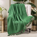 Home Soft Things Chunky Knit Basket Weave Throw Blanket 50"x60" - Boho Soft Microfiber with Braided Tassels - All Season Cozy Decorative Throw for Couch, Sofa, Bed, Indoor & Outdoor - Eden Green