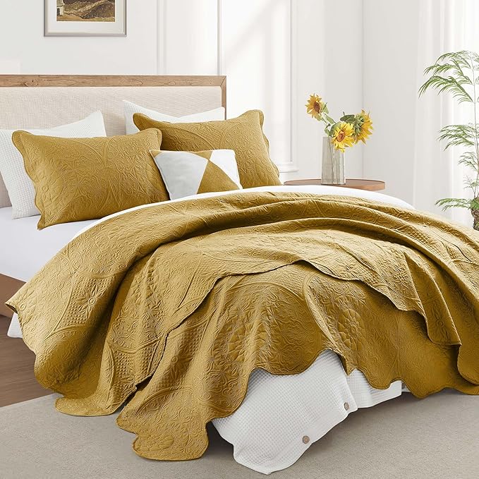IR Imperial Rooms 10 Pack Queen Quilt Bedding Set (90" x 96") - Bulk Wholesale for Hotels, Guest Bedroom & Airbnbs - Lightweight Microfiber Reversible Floral Embossed Quilts Bedspreads (Ochre)