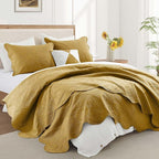 IR Imperial Rooms 10 Pack Queen Quilt Bedding Set (90" x 96") - Bulk Wholesale for Hotels, Guest Bedroom & Airbnbs - Lightweight Microfiber Reversible Floral Embossed Quilts Bedspreads (Ochre)