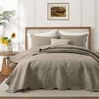 IR Imperial Rooms Queen Quilt Bedding Set Size (90" x 96") + 2 Pillow Shams (20" x 26"+ 2") - 3 Pcs All Season Lightweight Reversible Microfiber Coverlet Floral Embossed Quilt Bedspread (Beige)