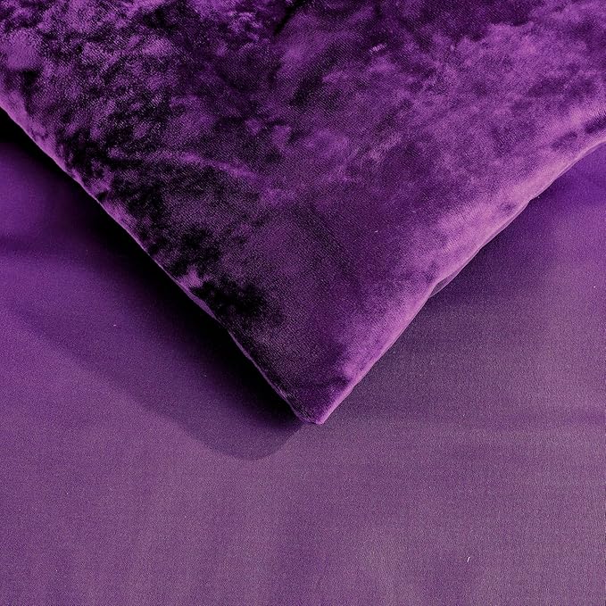 Fredsure Distressed Velvet Comforter Set, 5 Pieces Dark Purple Queen, Distressed Velvet Face and Brushed Microfiber Reverse