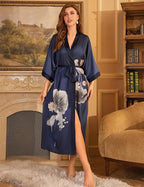 Kihnop Women's Floral Long Kimono Robe Long Satin Robe Long Silk Robe Ladies Kimonos Silky Bathrobe Cover Up, One Size