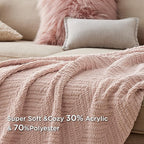 Bedsure Spring Throw Blankets for Couch - Textured Knit Woven Chenille Blanket - Super Soft, Warm Decorative Boho Throw with Tassels for Bed, Sofa and Living Room, Light Pink, 50x60 Inches