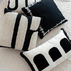 Black White Boho Fringe Tasseled Pillow Cover, Neutral Decorative Rectangular Throw Pillow Case, Geometric Modern Sham for Bed Couch Living Room, 12x20 inches, 1PCS