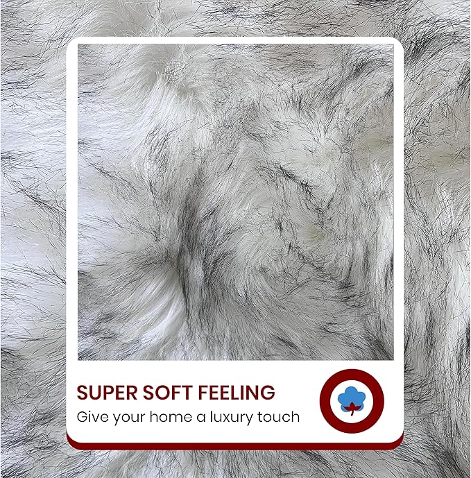 LAMBZY Bear Skin Rug Super Soft Fluffy Faux Fur for Bedroom Floor Sofa Living Room High-Density Plush Shaggy Carpet Sofa Cover Bedside Sheepskin Rug (6'x9', White/Black)