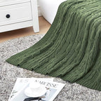 Aormenzy Cable Knit Throw Blankets 50 x 60 Inches, Soft Cozy and Lightweight Knitted Blanket, Machine Washable Acrylic Blanket, Decorative Throw Blanket for Couch Sofa Bed, Forest Green