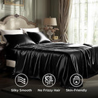Bedsure Black Satin Sheets King Size - 4 Piece Silky Bedsheets with 15 Inches Deep Pocket Fitted Bedsheet,1 Flat Sheet, 2 Satin Pillowcases, Good for Hair & Skin (King, Black)