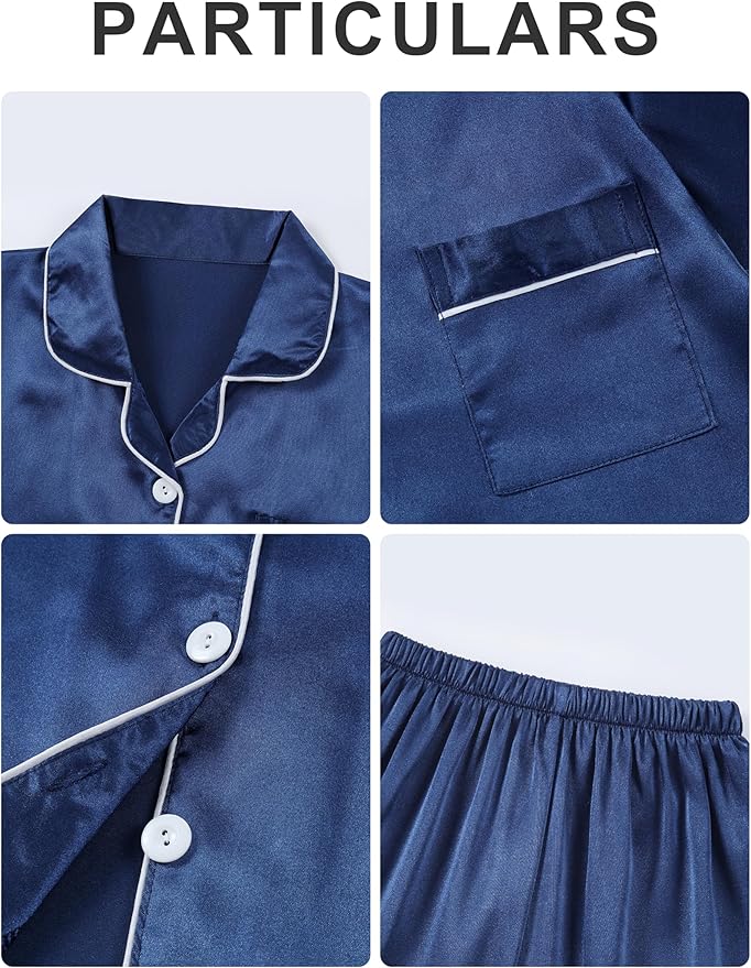 DIPUG 3 Piece Girls Silk Pajamas Set Soft Satin PJs Sleepwear for Comfortable Nights