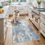 3x4 Washable Entryway Rug – Non-Slip Modern Abstract Small Area Rug for Kitchen, Bedroom, Bathroom – Soft Low-Pile Thin Indoor Door Mat（Blue Rust，3x4）