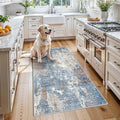3x5 Washable Kitchen Rug – Non-Slip Rubber Backed Small Area Rug for Entryway, Bedroom, Living Room, Office – Soft Low-Pile Thin Modern Abstract Neutral Door Mat （Blue Rust,3x5）