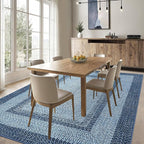 RUGSREAL 8x10 Braided Print Area Rug Washable Rug Non Slip Farmhouse Rustic Floor Carpet Boho Dining Room Carpet Modern Geometric Throw Floor Cover Bohemian Border Rug for Living Room Bedroom, Blue