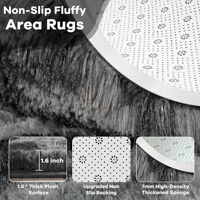 Noahas Large Fluffy 8x10 Area Rugs for Living Room Bedroom,Tie-Dyed Dark Grey Thick Shag Throw Rug,Big Soft Shaggy Bedside Non-Slip Plush Dorm Nursery Kids Carpet