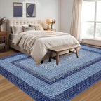 RUGSREAL Boho Rug 4x6 Bedroom Machine Washable Rug Braided Print Floor Cover Indoor Non Slip Throw Carpet Dining Room Small Carpet Farmhouse Rustic Accent Rug for Living Room Home Decor, Navy