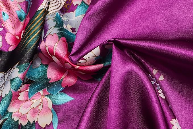 Women's Short Kimono Robes Bride and Bridesmaid Satin Floral Bathrobe Peacock Sleepwear Dressing Gown for Wedding Party