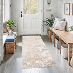2x5 Washable Kitchen Rug Runner – Non-Slip Abstract Modern Neutral Small Rug for Bathroom, Hallway, Bedroom, Laundry Room, Entryway – Soft Low-Pile Thin with Rubber Backing (Beige Grey, 2x5)
