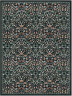Lahome Claude Floral 9x12 Black Rug for Living Room, Boho Thin Stain Resistant Dining Room Rugs for Under Table, Soft Carpet with Rubber Backing for Guestroom