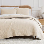 Southshore Fine Living, Inc. Oversized Quilt Bedding Set, Twin XL Bedspread Extra Long, 2-Piece with One Matching sham (68 in Wide x 98 in Long), Twin/Twin XL, Grid Taupe