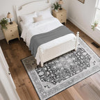 CRYPTOLITE Living Room Rug 7x10, Machine Washable Area Rug Non Slip Low Pile Vintage Rug for Living Room, Bedroom, Farmhouse, Dining Room, Kids Playroom, Grey