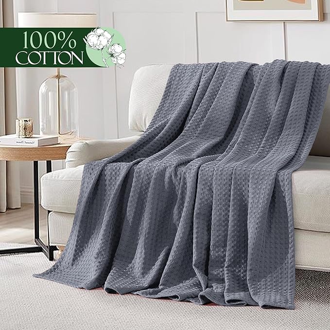 Elegant Comfort Premium 100% Cotton Waffle Blanket - Lightweight Breathable Waffle Weave Bed Blanket - Soft and Warm All Season Blanket for Couch, Sofa and Bed, TwinXL Size 68x90 Inches, Gray